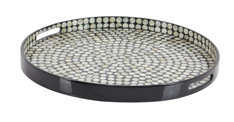 Deco 79 Mother of Pearl Shell Handmade Living Room Decor Tray Ottoman Tray with Slot Handles, Serving Tray 24" x 24" x 3", Black - Image 3